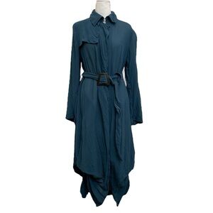 Akris for Bergdorf Goodman Teal Silk Crepe Belted Waist Trench Coat